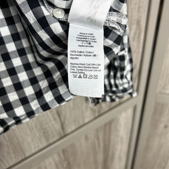 J Crew Gingham Button Up Shirt Black White Checkered Ruffle Trip Size 2 - Picture 5 of 7